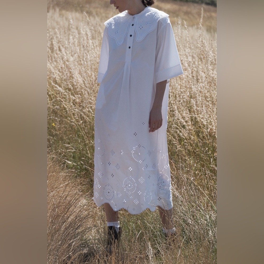 Ganni White Cotton Midi dress